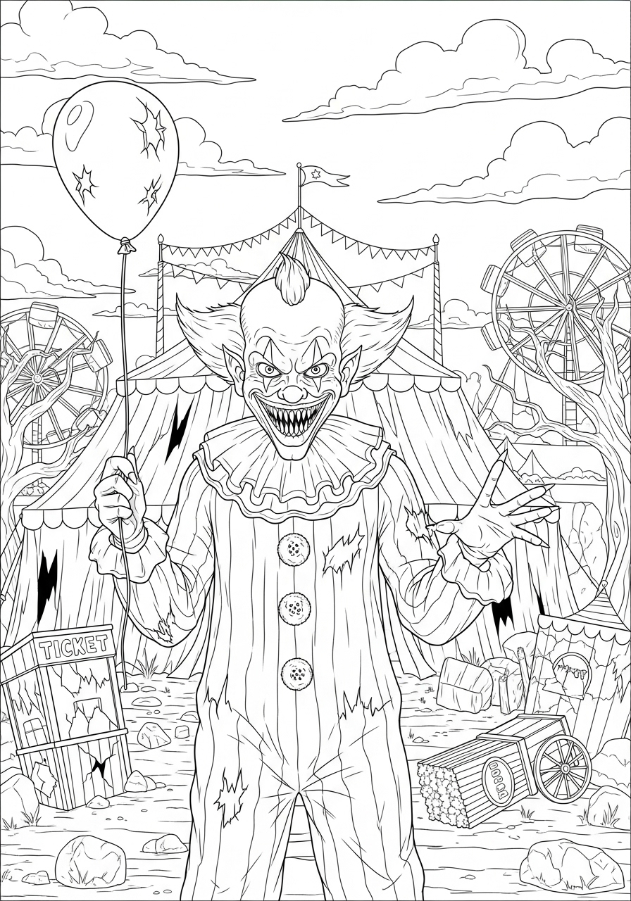Desenho Halloween de palhaço assustador para imprimir