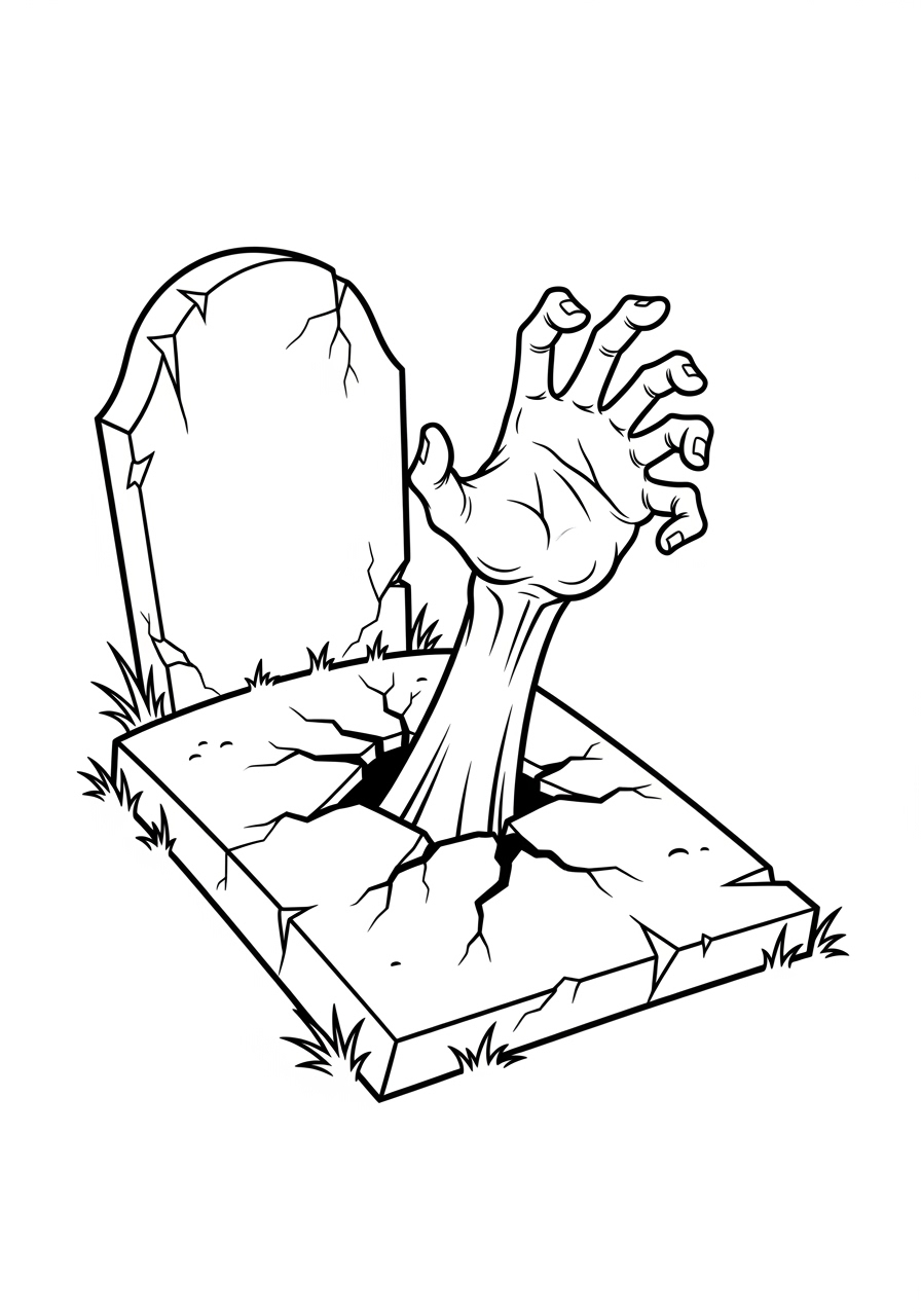 Desenho Halloween de mão saindo de tumba para imprimir