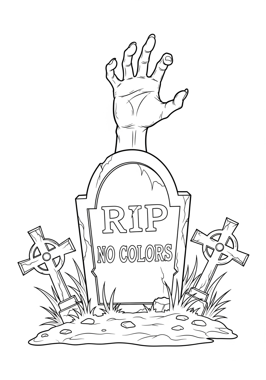 Desenho Halloween de cemitério com mão saindo da terra
