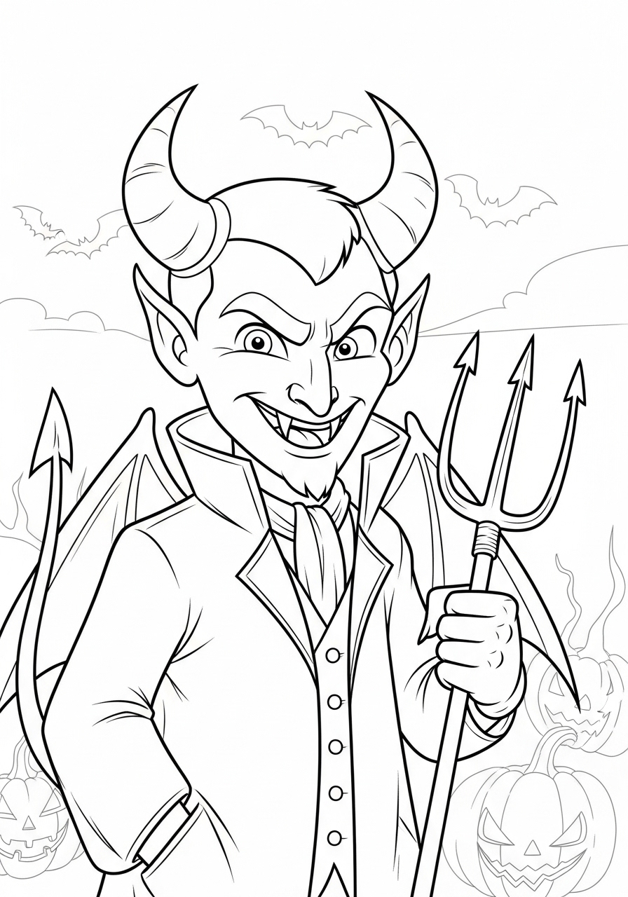 Desenho Halloween de um diabo para imprimir e colorir