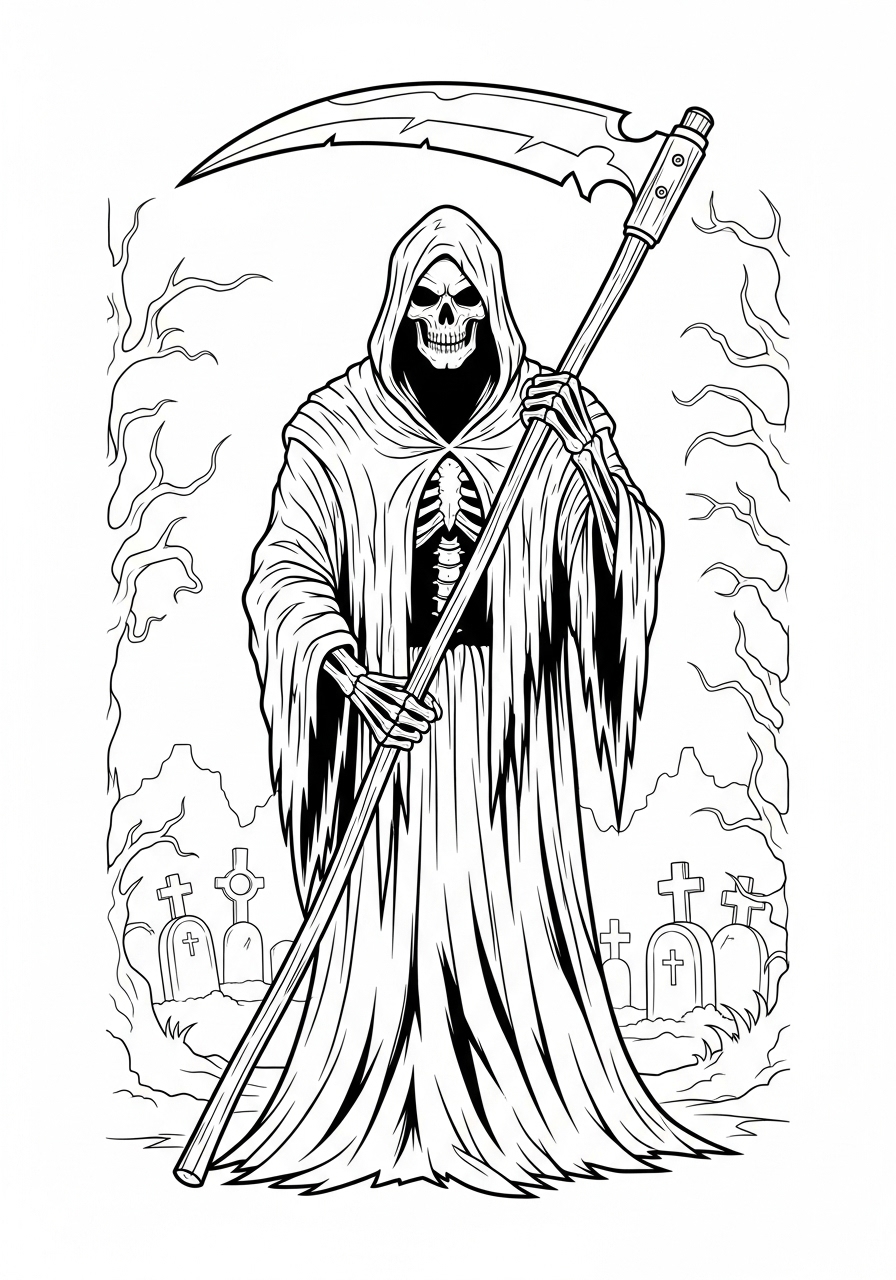 Desenho Halloween da figura da morte para imprimir e colorir