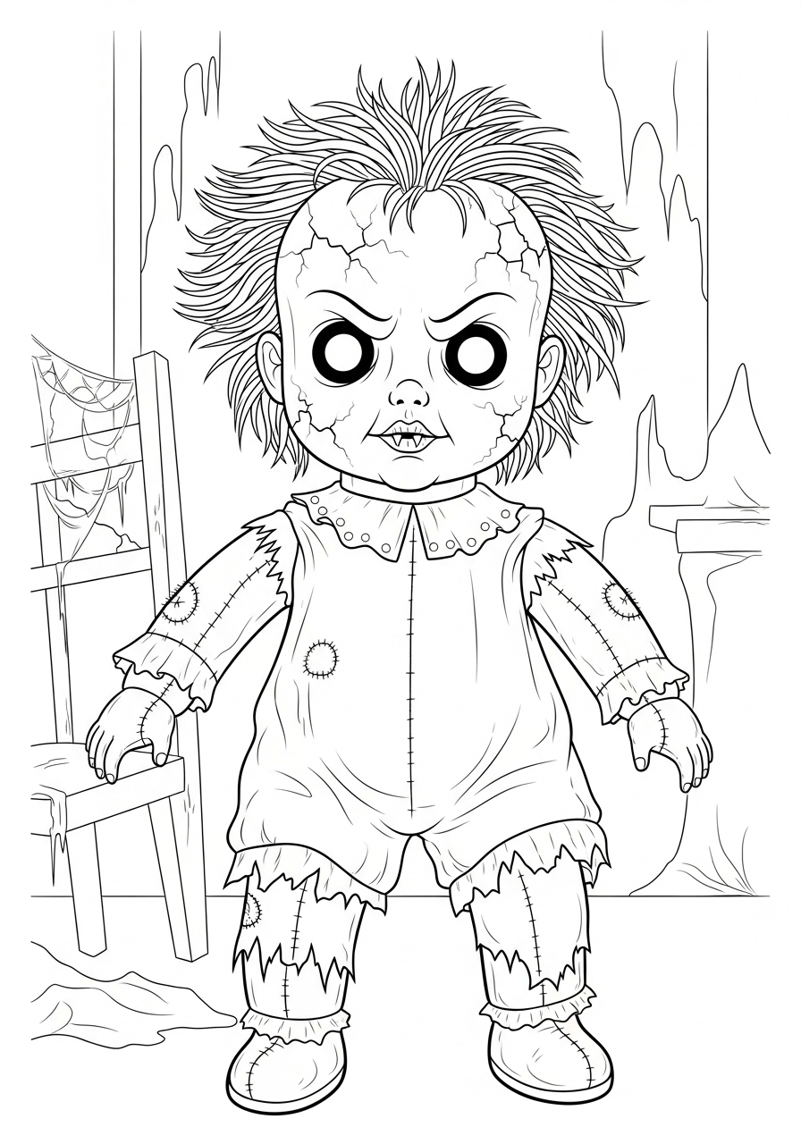Desenho Halloween de boneco assustador para imprimir e colorir