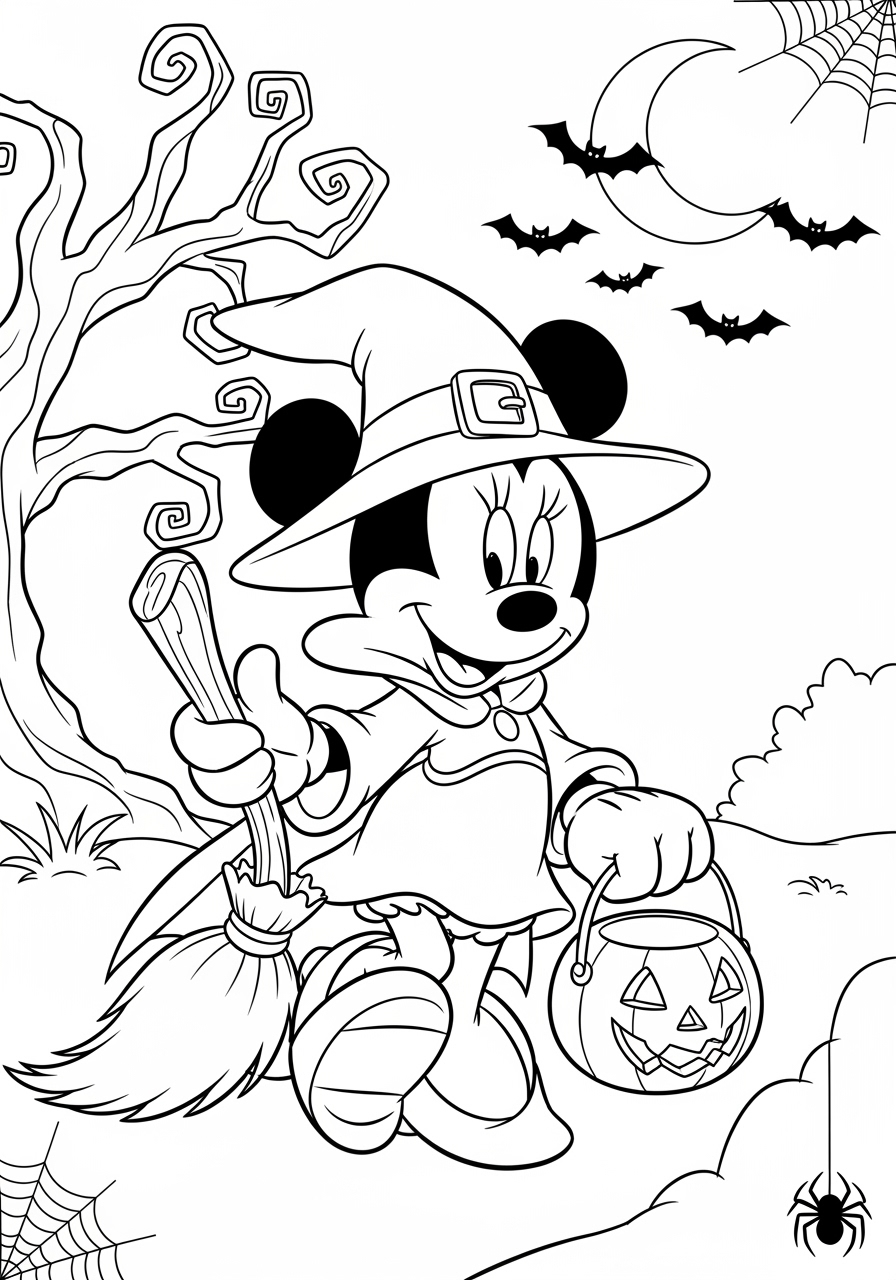 Desenho Halloween da Minnie Mouse para imprimir e colorir