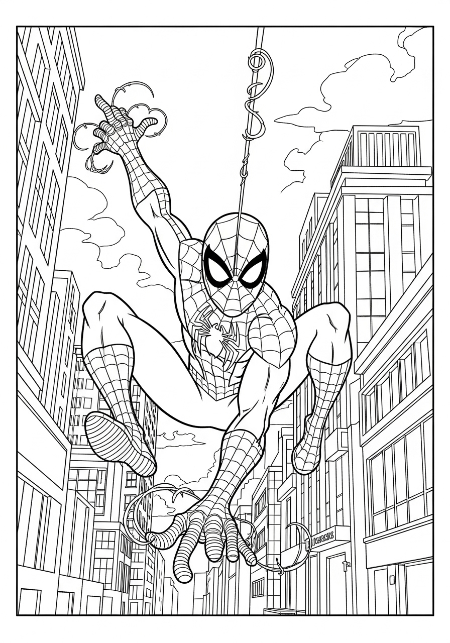 Desenho do Homem Aranha balançando em teia para imprimir