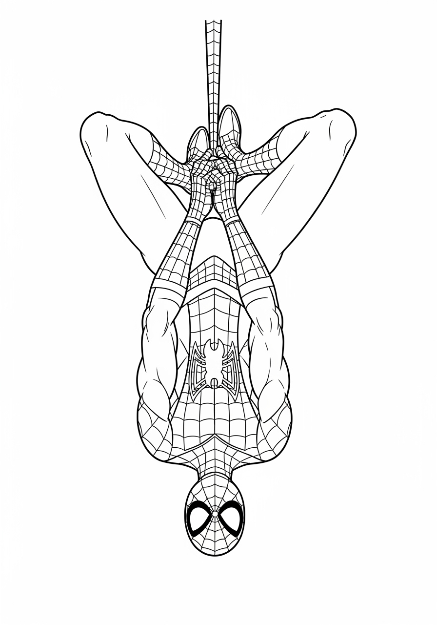 Desenho do Homem Aranha pendurado em teia para imprimir