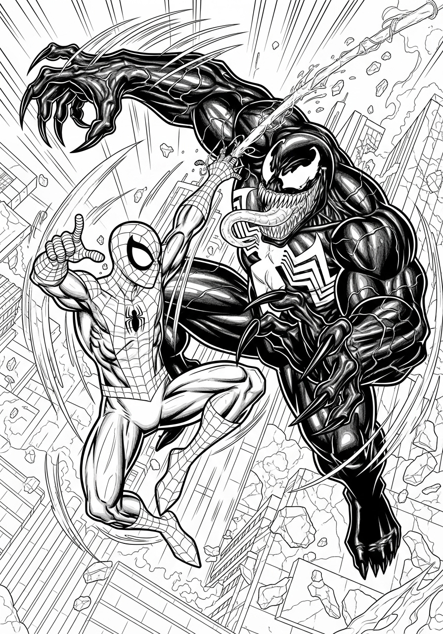 Desenho do Homem Aranha lutando contra Venom para imprimir