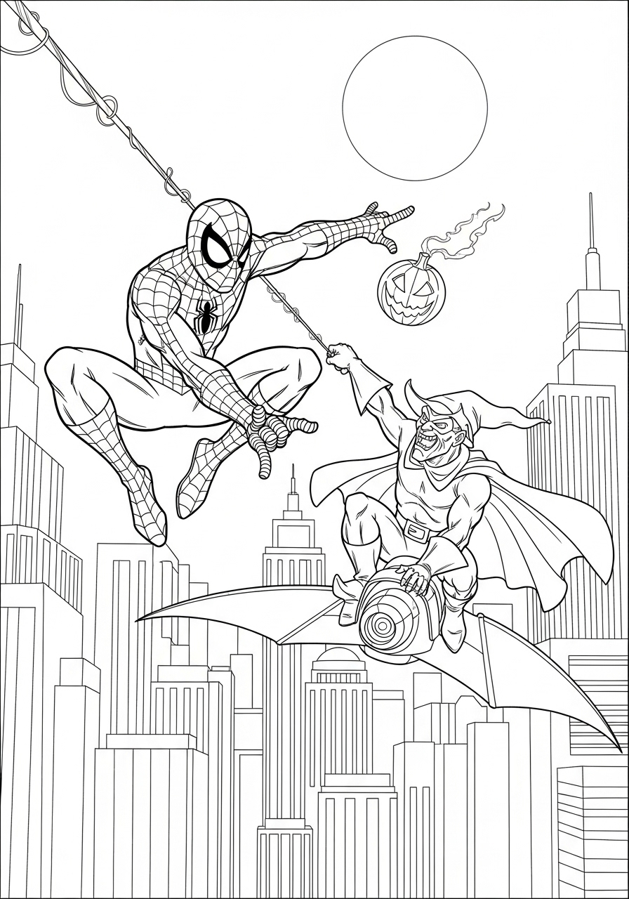 Desenho do Homem Aranha lutando contra o Duende Verde