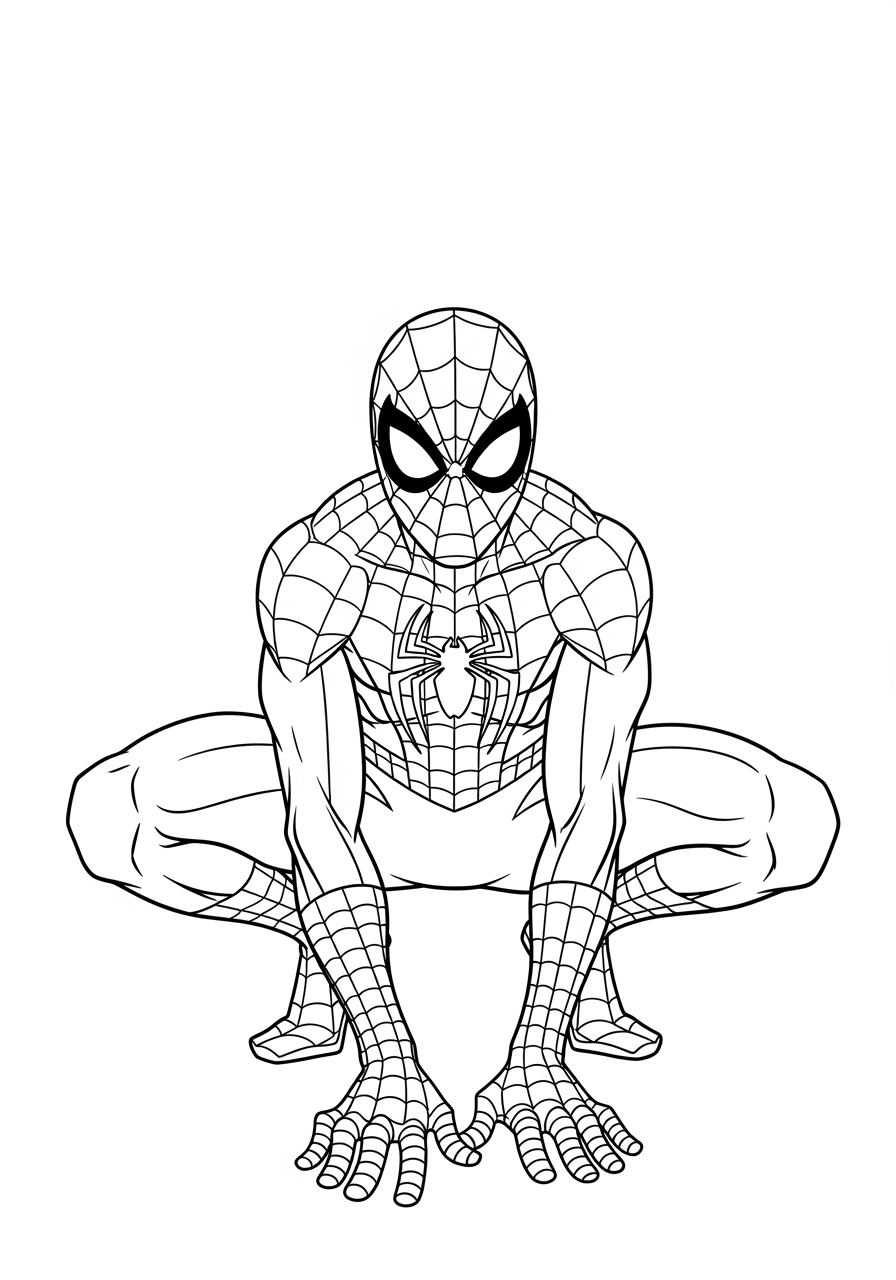 Desenho do Homem Aranha em pose de ataque para imprimir e colorir