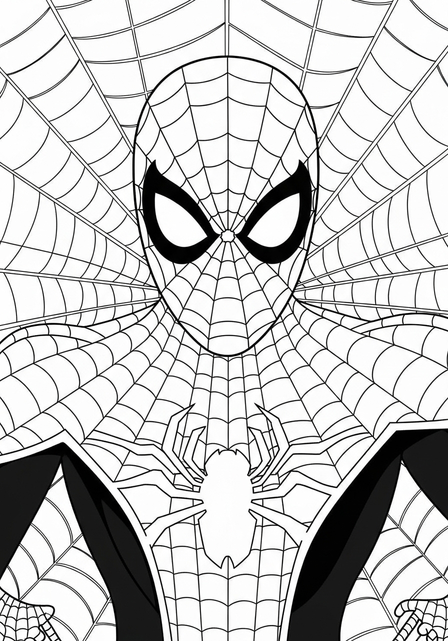 Desenho do Homem Aranha em fundo de teia para imprimir e colorir
