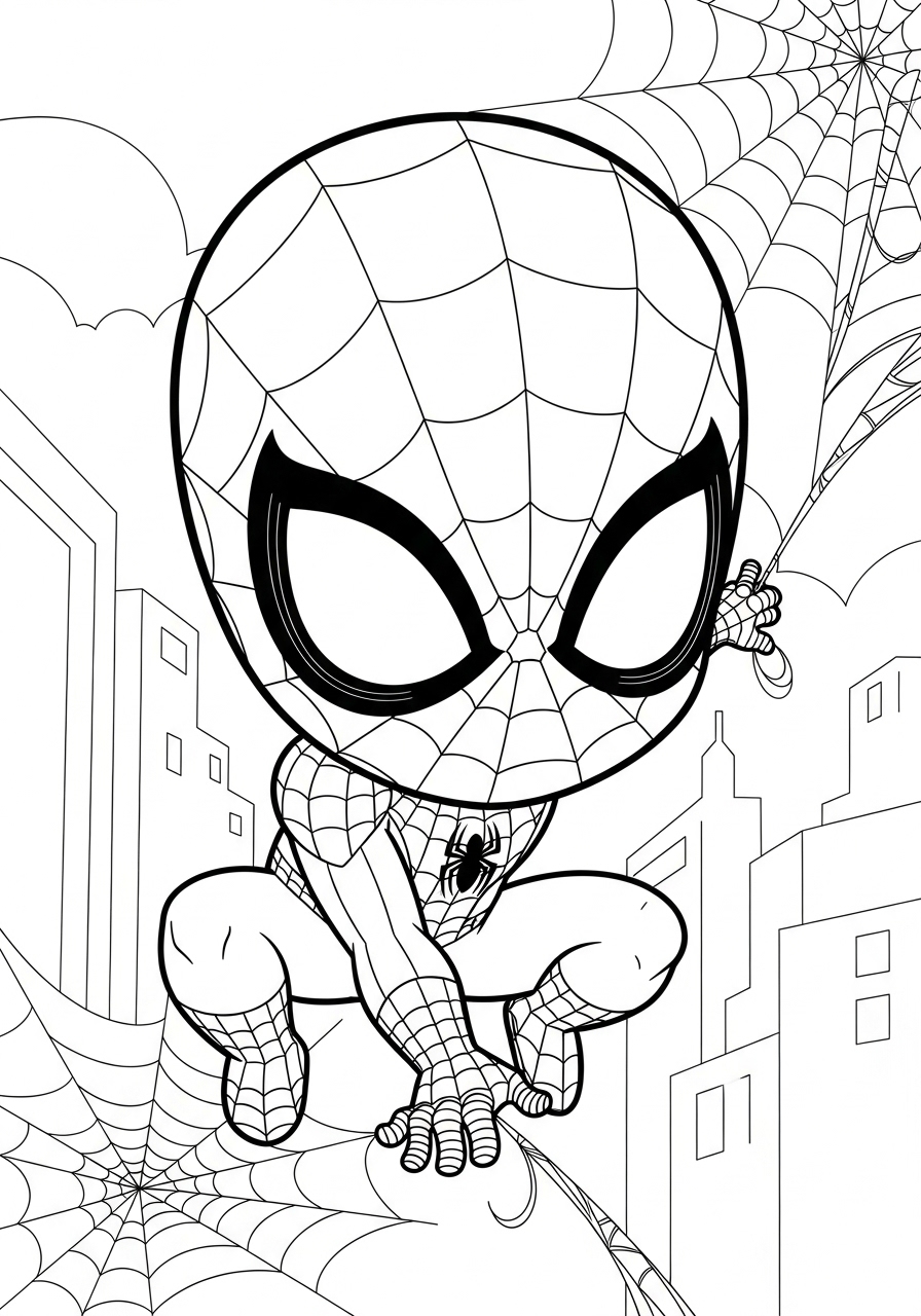 Desenho do Homem Aranha em pose dinâmica para imprimir e colorir