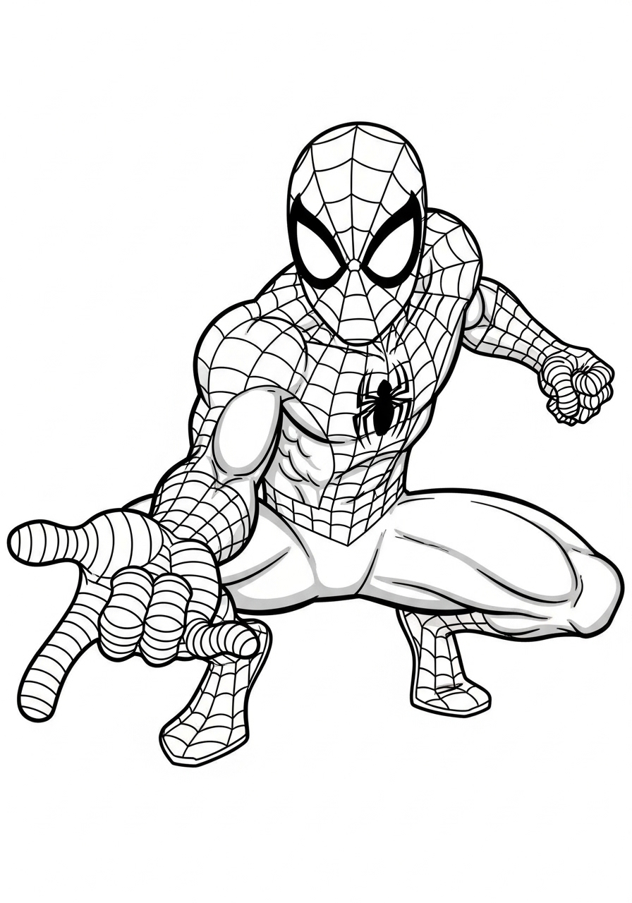 Desenho do Homem Aranha em pose dinâmica para imprimir e colorir