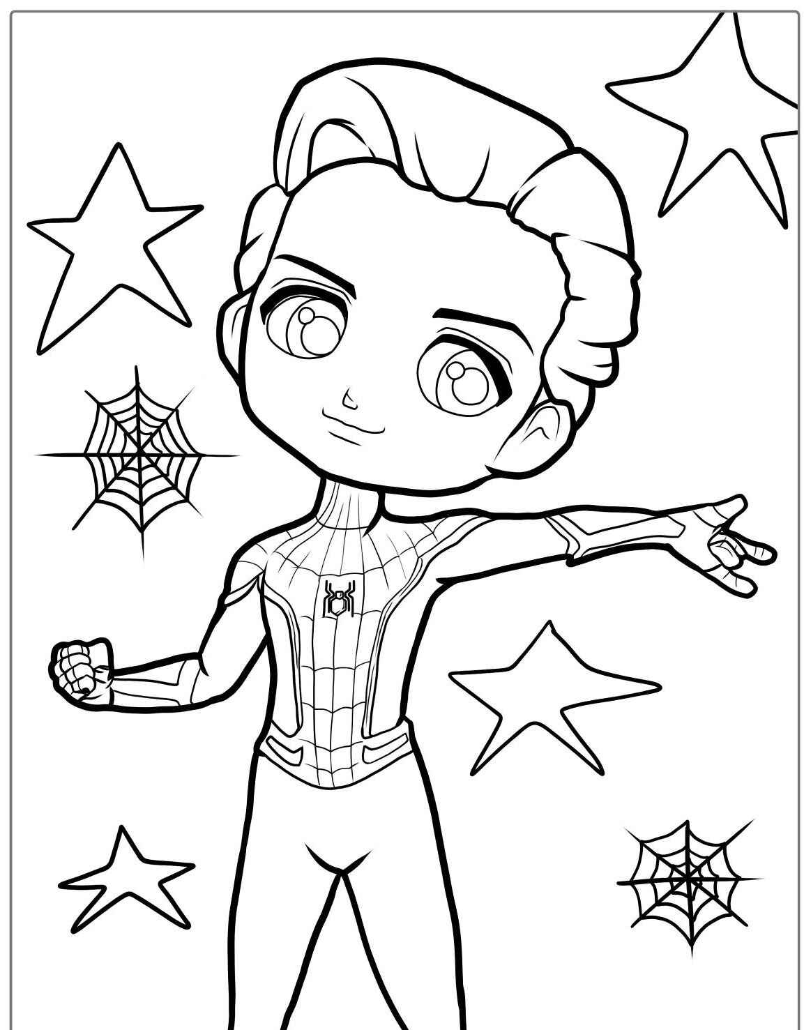 Desenho do Homem Aranha com estrelas e teias para imprimir