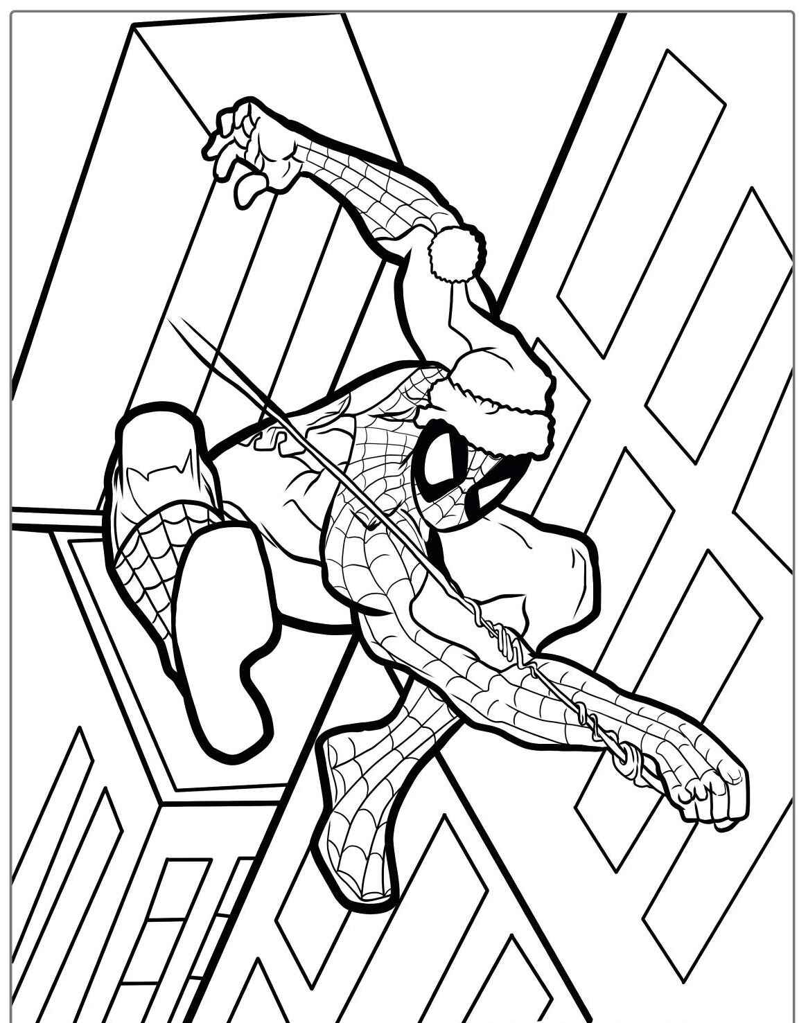 Desenho do Homem Aranha com gorro de natal para colorir