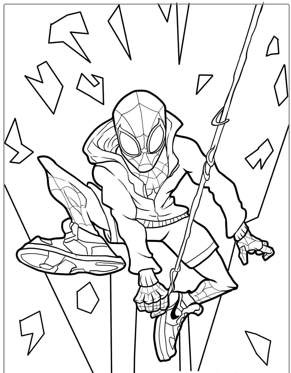Desenho do Homem Aranha balançando com teias para colorir