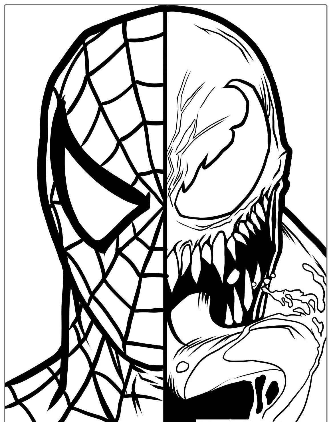 Desenho do Homem Aranha e Venom divididos para colorir