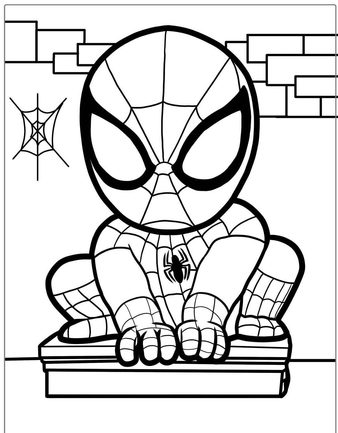 Desenho do Homem Aranha sentado e pronto para colorir