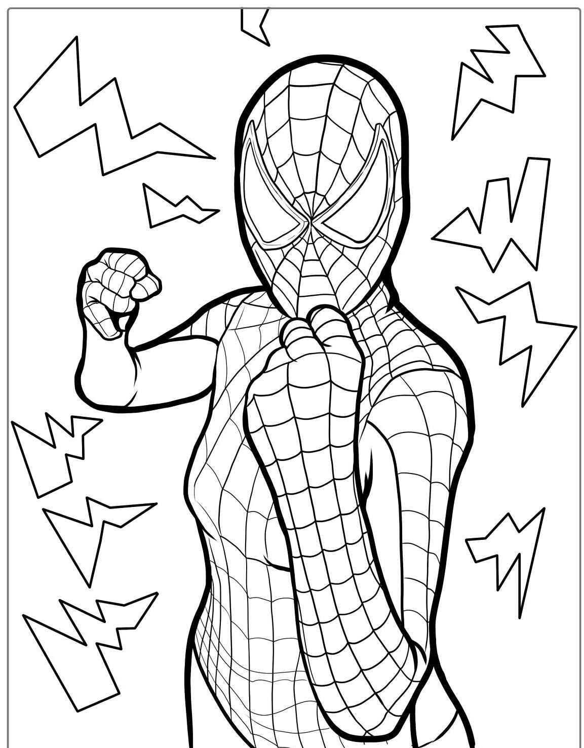 Desenho do Homem Aranha em pose de luta para imprimir e colorir