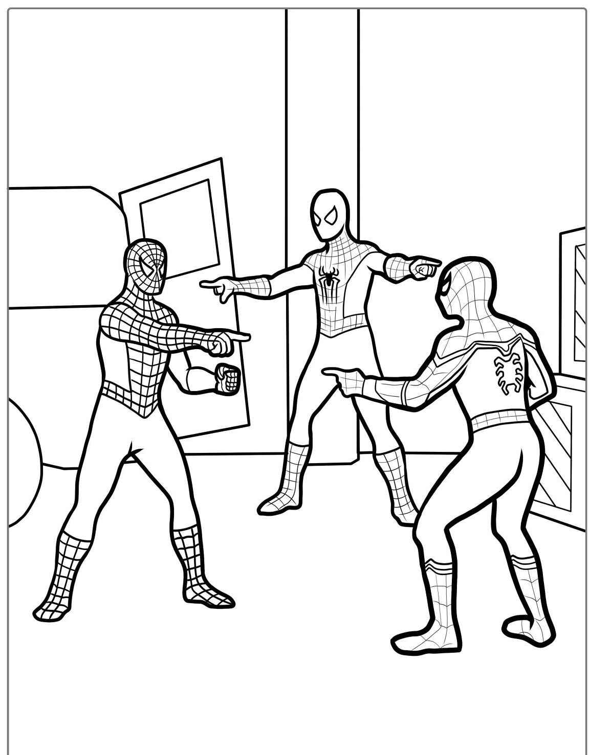 Desenho do Homem Aranha e outros personagens para colorir
