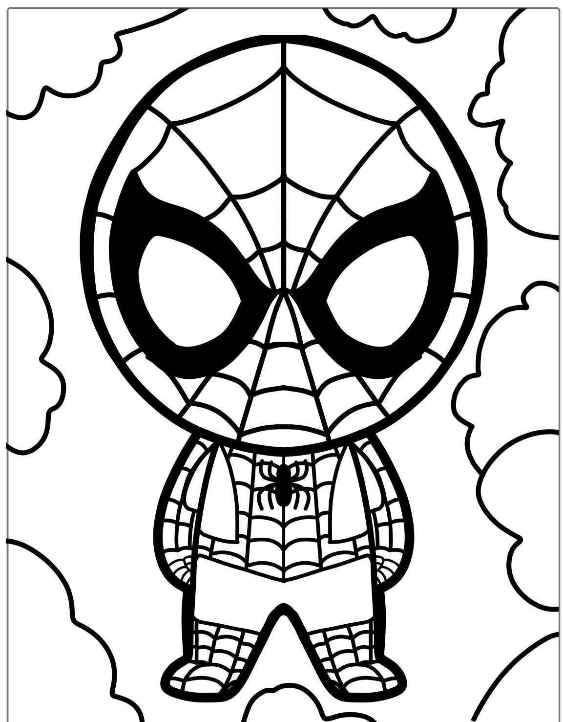Desenho fofo do Homem Aranha para imprimir e colorir