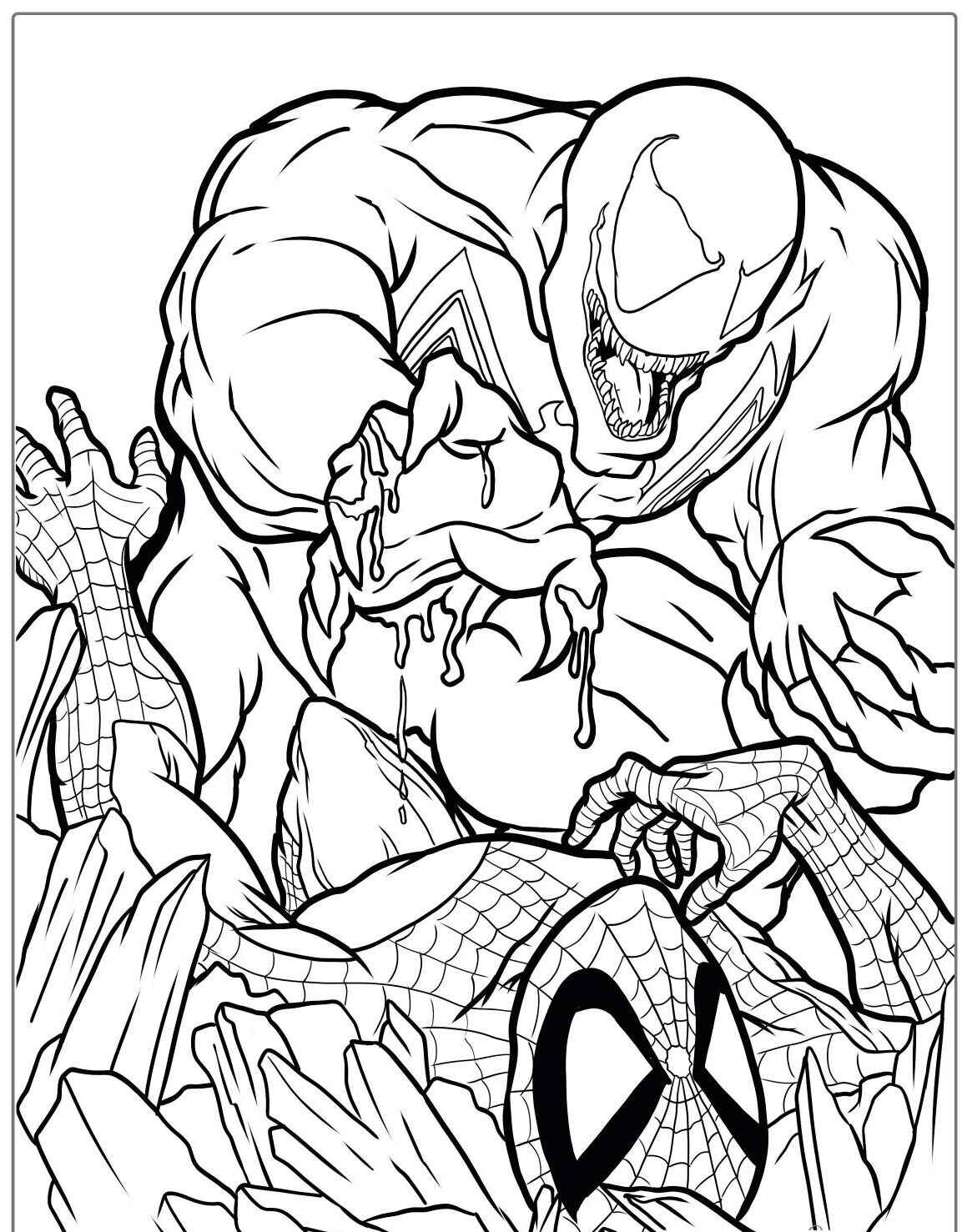 Desenho do Homem Aranha lutando contra o Venom para colorir