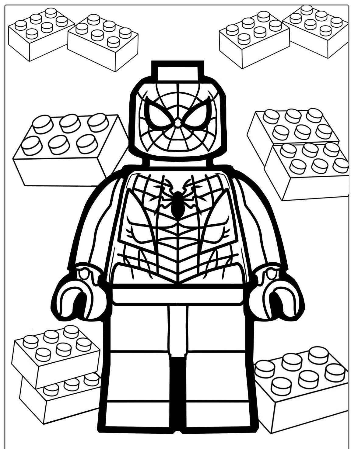 Desenho do Homem Aranha em formato de Lego para imprimir e colorir