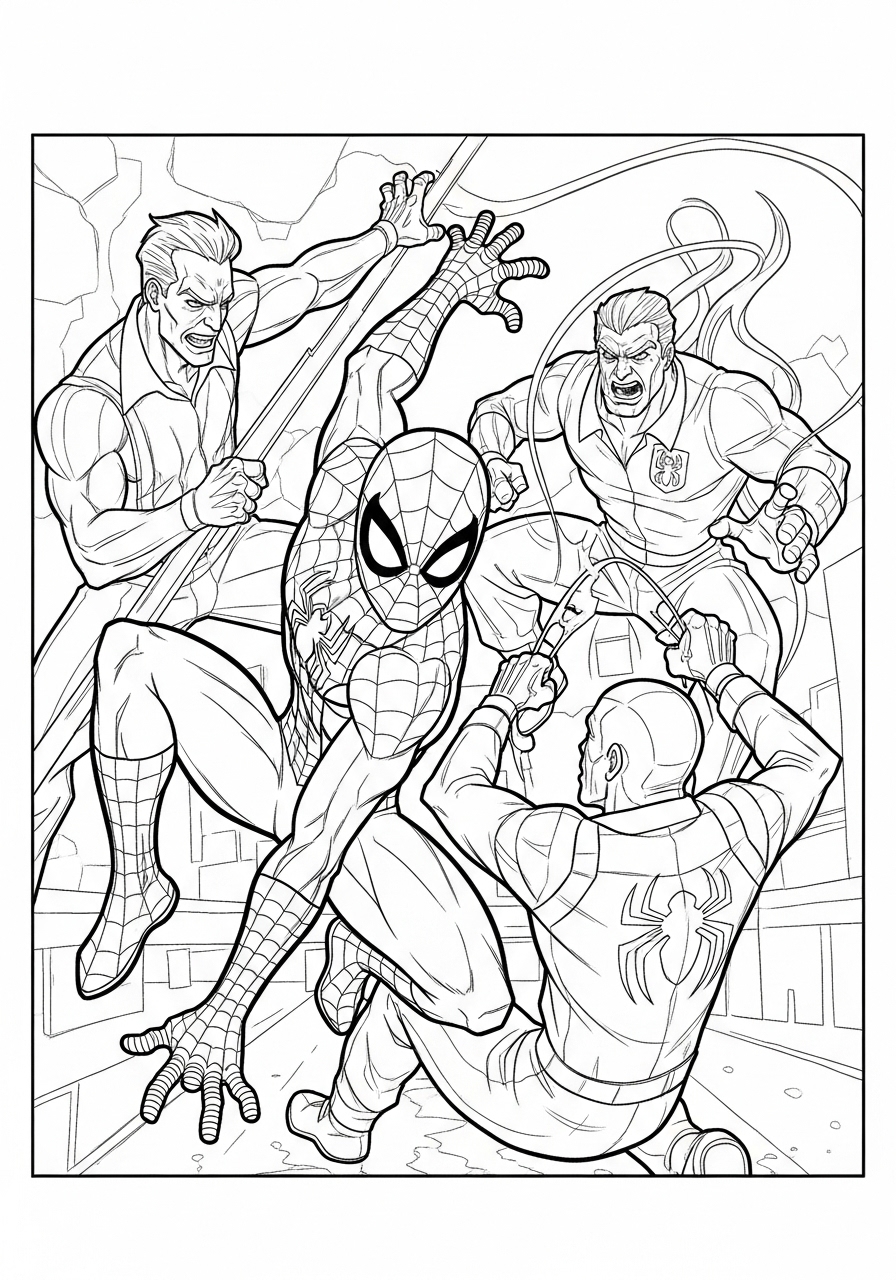 Desenho do Homem Aranha lutando com vilões para imprimir