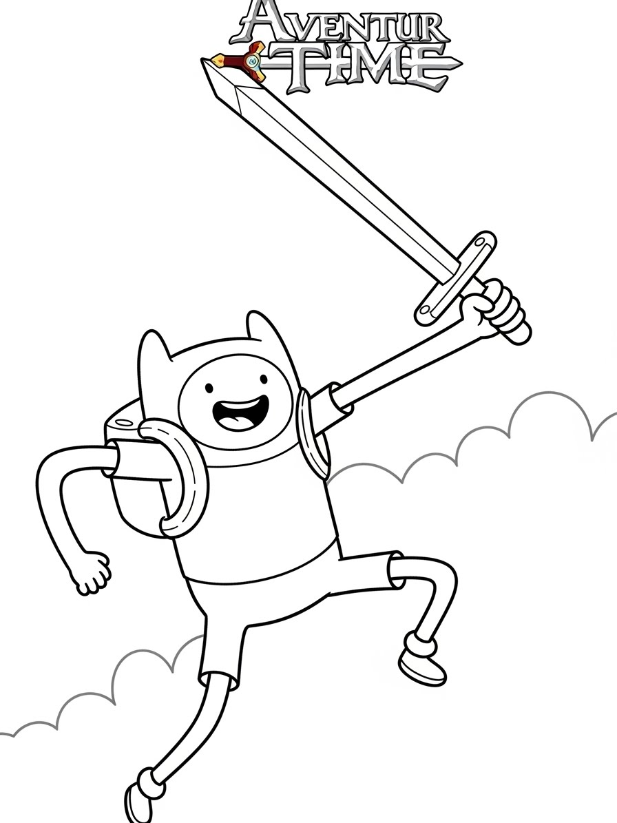 Desenho de Hora de Aventura com Finn e espada para colorir