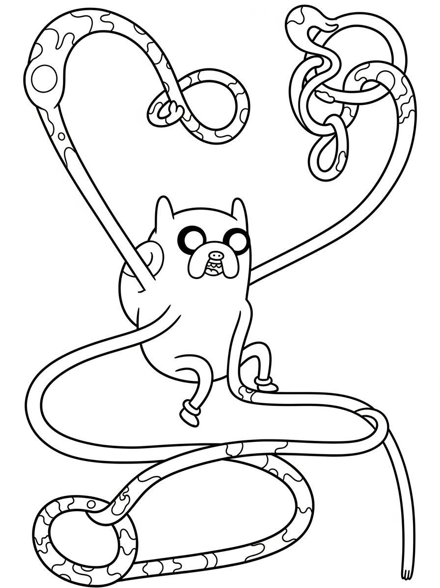 Desenho de Hora de Aventura com Jake e uma cobra para colorir