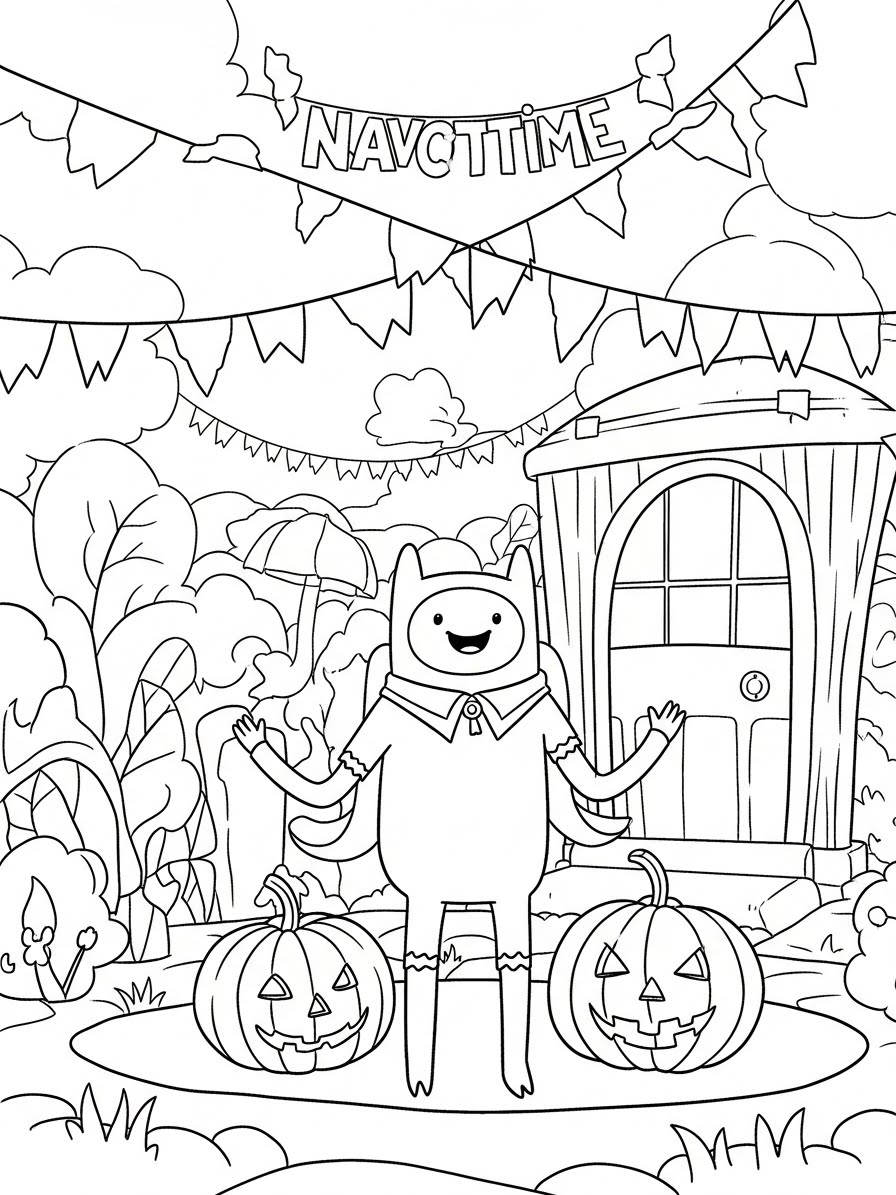 Desenho de Hora de Aventura com Finn e abóbora para colorir