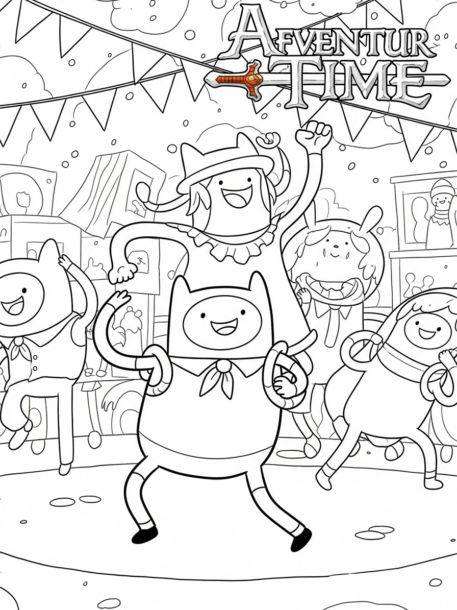 Desenho de Hora de Aventura com Finn e amigos para colorir