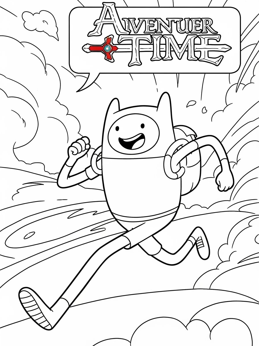 Desenho de Hora de Aventura com Finn correndo para colorir