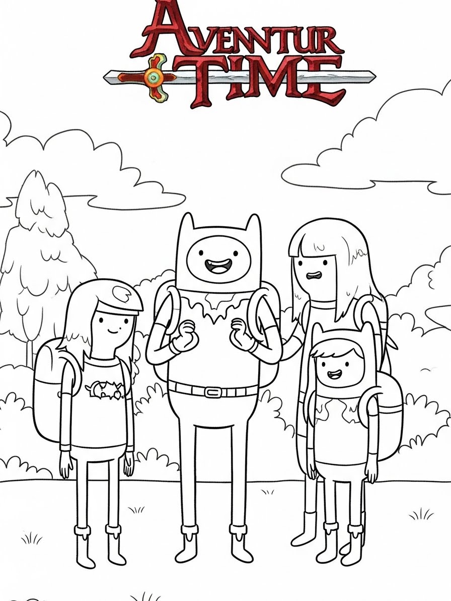 Desenho de Hora de Aventura com Finn e amigos para colorir