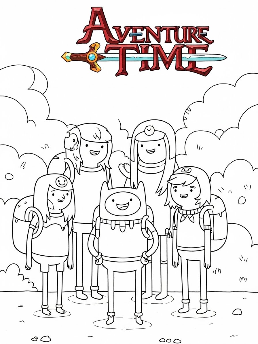 Desenho de Hora de Aventura com Finn e amigos para colorir