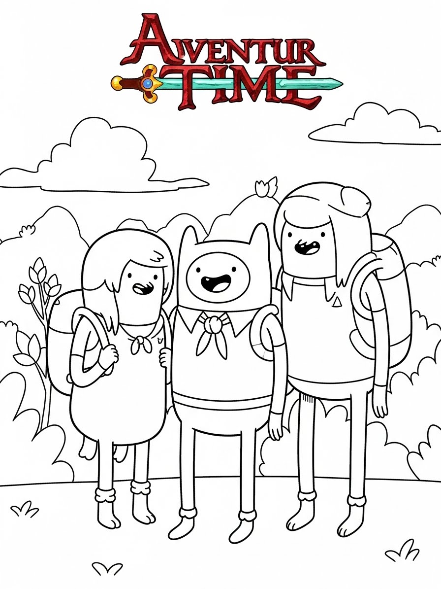 Desenho de Hora de Aventura com Finn e amigos para colorir