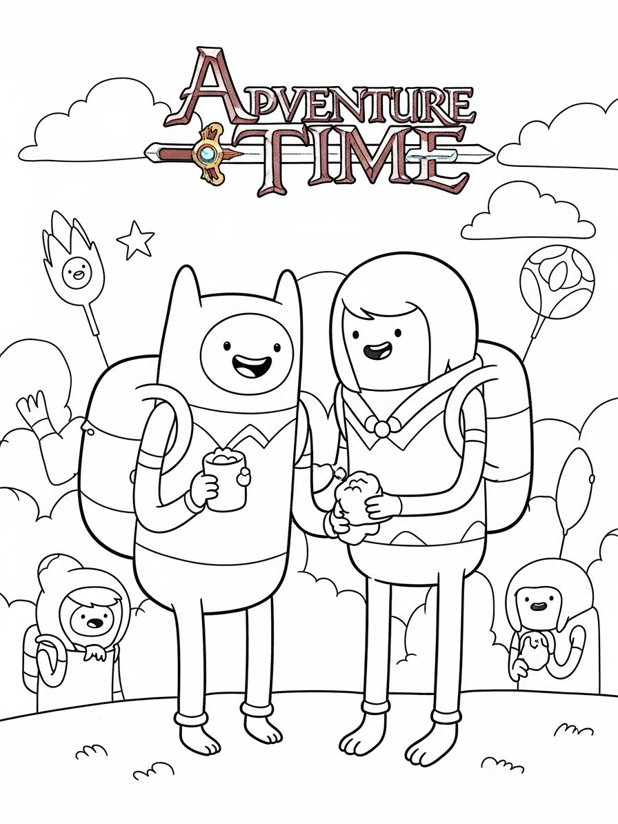 Desenho de Hora de Aventura com Finn e Jake para colorir