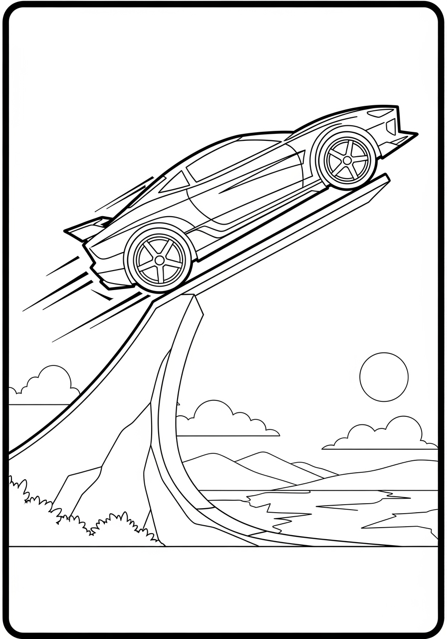 Desenho de Hot Wheels carro em movimento em uma rampinha