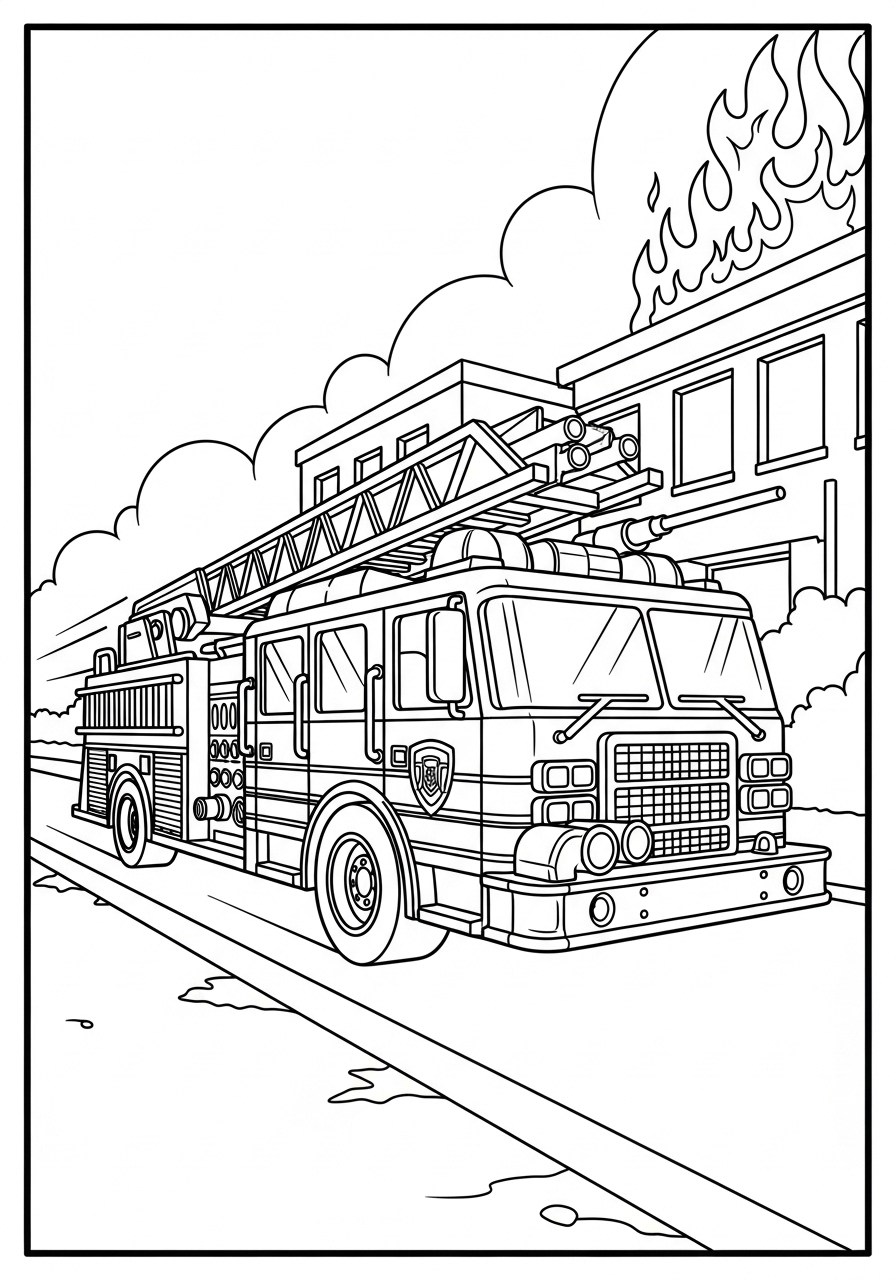 Desenho de Hot Wheels caminhão de bombeiros em chamas