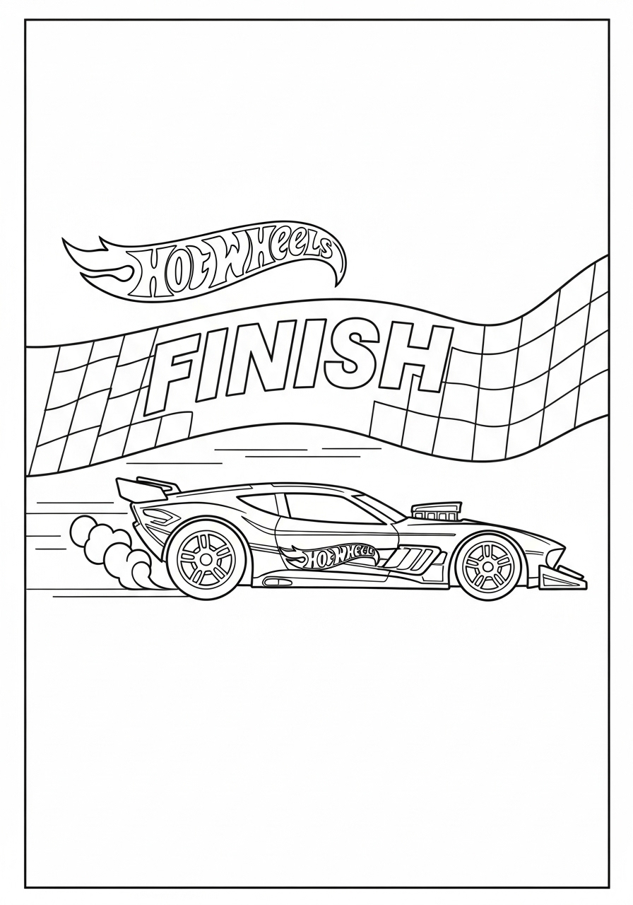 Desenho de Hot Wheels carro na linha de chegada para colorir