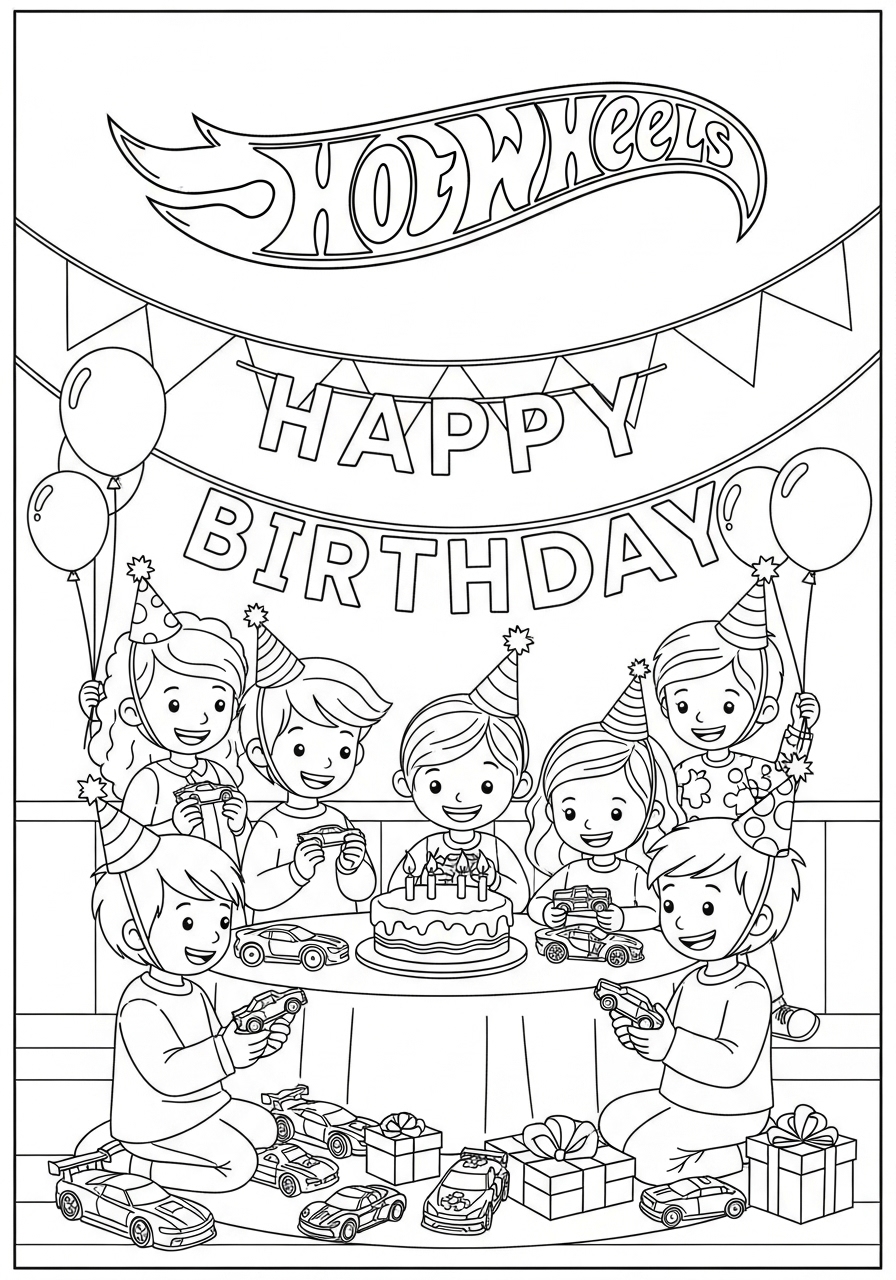Desenho de Hot Wheels em festa de aniversário com crianças