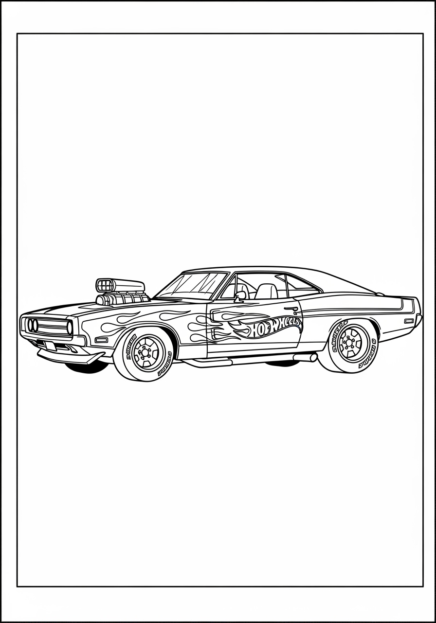 Desenho de Hot Wheels com carro esportivo clássico para colorir