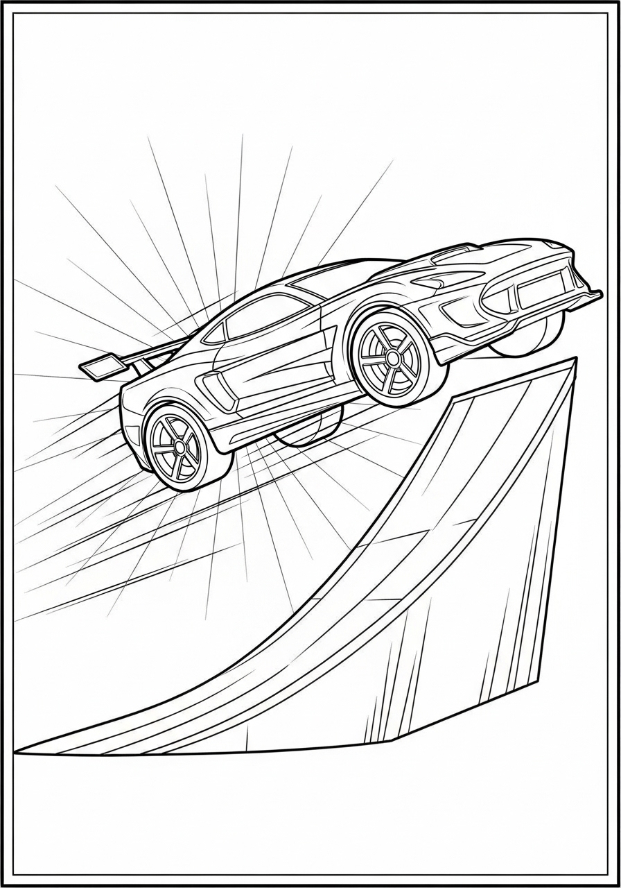 Desenho de Hot Wheels carro saltando sobre uma rampa