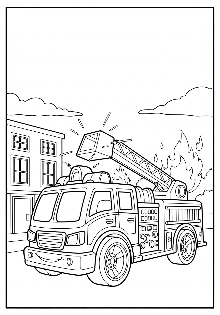 Desenho de Hot Wheels de caminhão de bombeiros para colorir