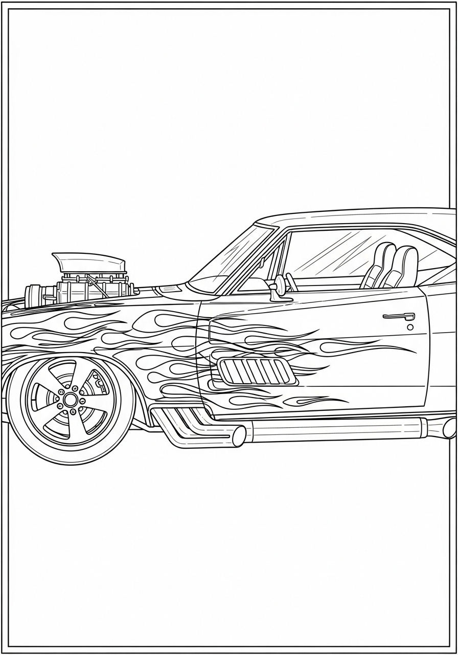 Desenho de Hot Wheels de carro com chama na pintura