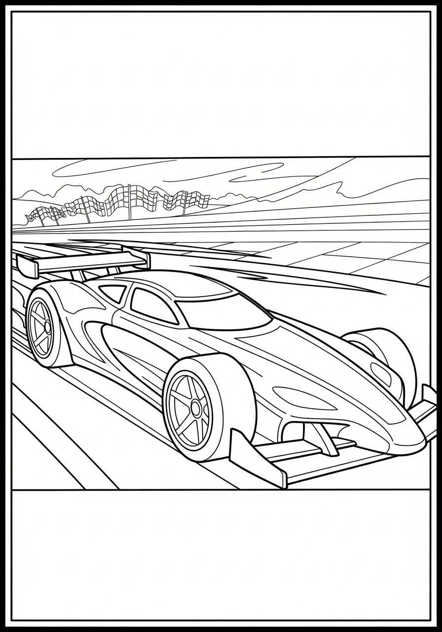 Desenho de Hot Wheels de carro de corrida em pista para colorir