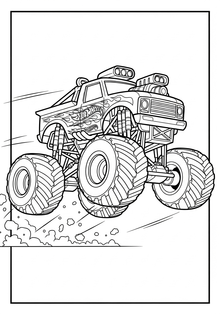 Desenho de Hot Wheels caminhão monstro em ação para colorir