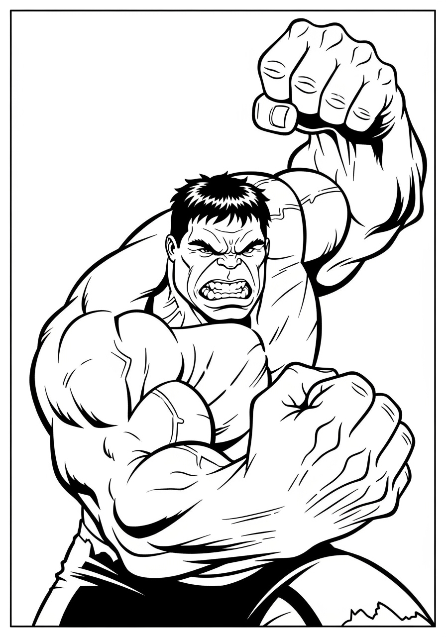 Desenho do Hulk com os punhos cerrados para colorir