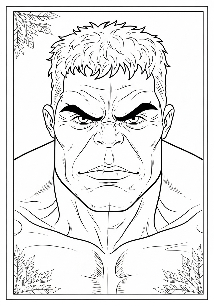 Desenho de Hulk com expressão forte para colorir