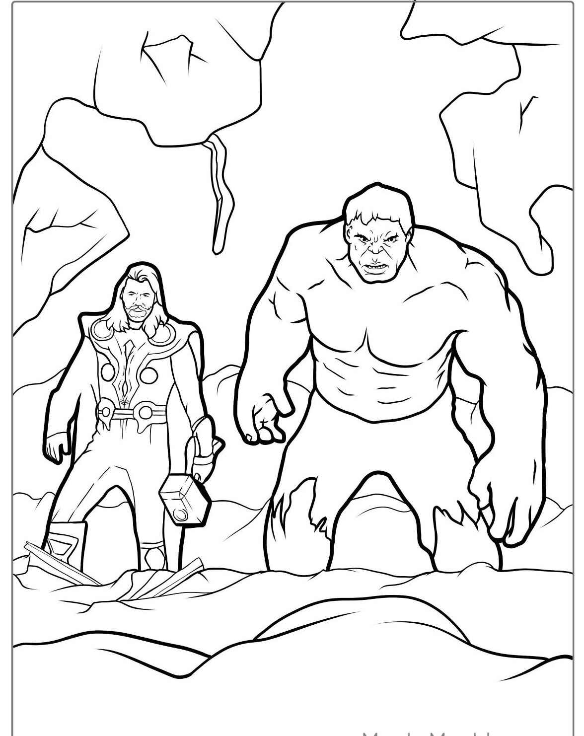 Desenho do Hulk e Thor prontos para colorir