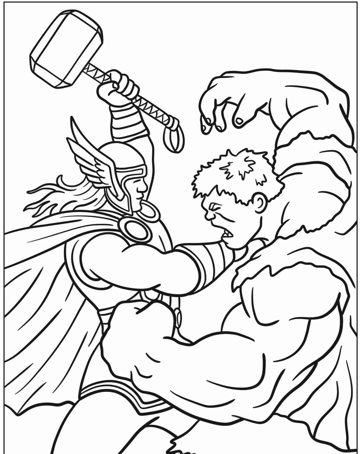 Desenho de Thor lutando com o Hulk para colorir