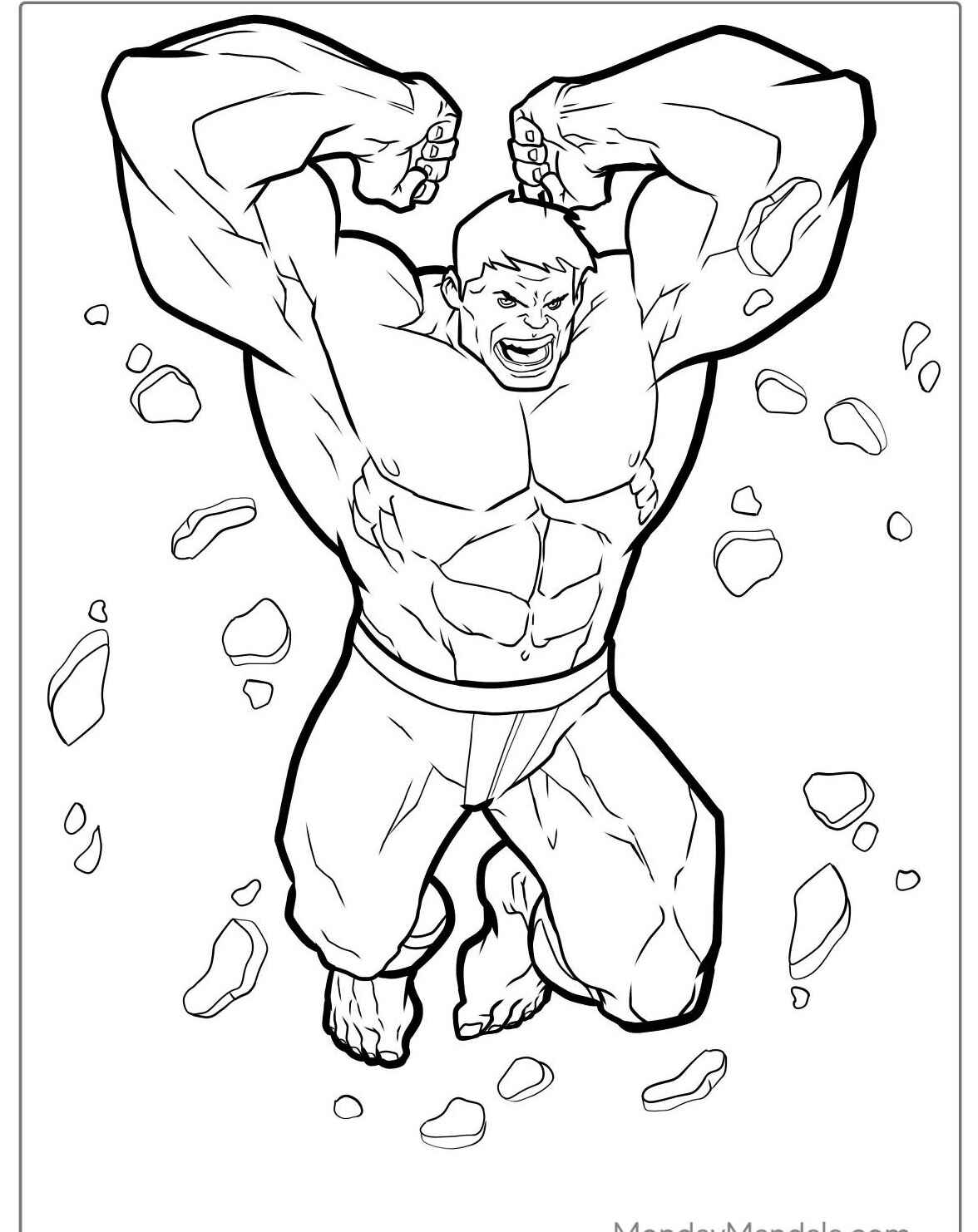 Desenho de Hulk lutando com pedras para colorir
